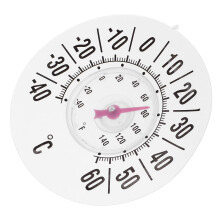 Buitentemperatuurmeter met zuignap, raamthermometer, raamthermometer, huishoudelijk PVC, wit, 18,00 x 18,00 x 2,00 cm