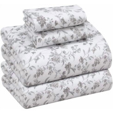 Lençóis de flanela tamanho casal – 100% algodão duplamente escovado, bolsos profundos de 40 cm, conjunto de 4 peças, respirável e extra macio,