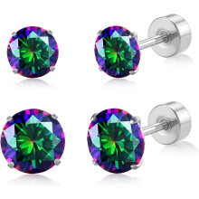 Brincos de titânio G23 calibre 20G com base plana, joias prateadas para piercing no tragus, labret, cartilagem e hélix, com zircônias cúbicas de