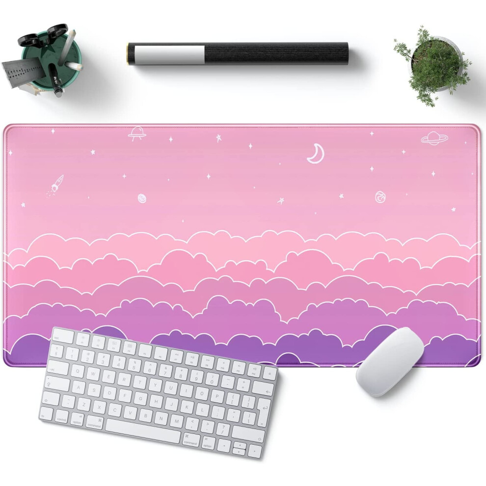 Kawaii Xxl Mouse Pad 31.5X15.7in, Cloud Anime Design, Non-Slip Rubber Base, Stitched Edges Â Compatible With All Mice Pink 9402001888198