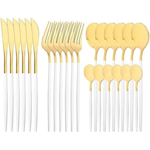 Mirror Cutlery Set 18/0 Stainless Steel White Handles