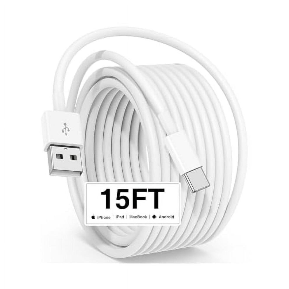 15Ft Usb-A To C Cable, 60W Fast Charging, 480Mbps, Compatible With Iphone 16/15, Ipad, Samsung, Google Pixel 9402001888860