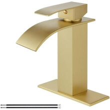 Brushed Gold Waterfall Bathroom Faucet Single Handle 1-Hole
