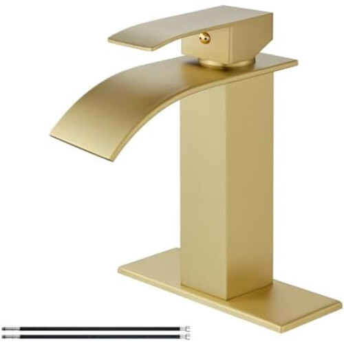 Brushed Gold Waterfall Bathroom Faucet Single Handle 1-Hole