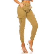 lulshou Cargo Broek voor Dames, Modieuze Casual Broek met Lage Taille en Knoopsluiting, Werkbroek, Effen Kleur, Sportieve Skinny Broek met Zakken