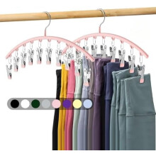 Perchas metálicas para pantalones de yoga (paquete de 10 con 10 pinzas), organizador de armario que ahorra espacio, recubiertas de goma, color rosa.