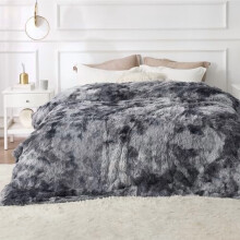 GentleSoft Fluffy Sherpa Fleece Blanket Queen Size, Warm Faux Fur Bedding, Tie-Dye Grey, 90x90, Compatible with All Beds