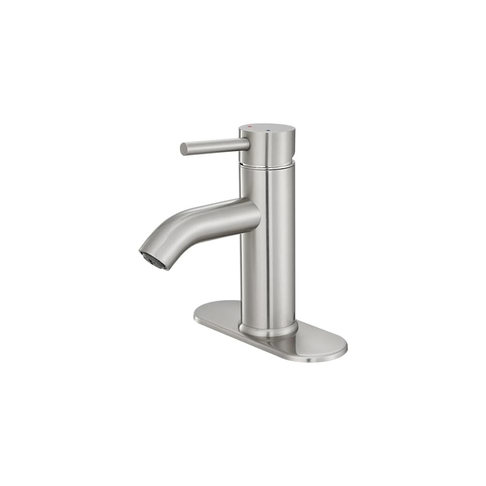 Bathroom Faucet Brushed Nickel One-Handle, Modern One Hole Bathroom Sink Faucet Lavatory Faucet With Deck 9181073109928