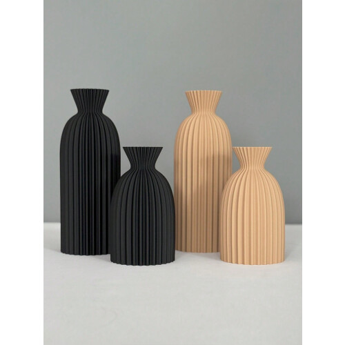 Matte Black Ribbed Vase Set 2 Sizes 1