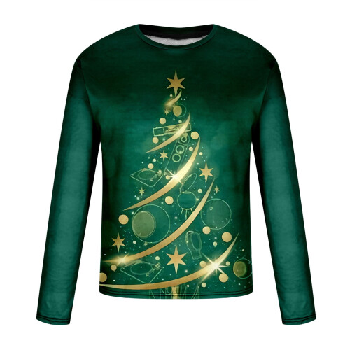 Pull de Noël pour homme, col rond, imprimé, manches longues, vert olive 2