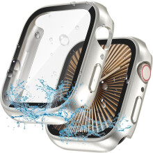 XiHAMA 2-i-1 Vattentätt fodral och skärmskydd för Apple Watch 40/41/42/46 mm, serie 4/5/6/SE/SE 2:a generationen – Härdat glas +