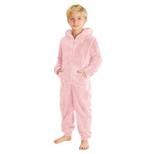 Macacão infantil de pelúcia – Macacão quentinho com capuz, zíper e bolsos, rosa claro, tamanho 2 anos, ideal para aniversários, casamentos e