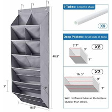 Lot de 2 organisateurs à chaussures à suspendre à la porte, 6 niveaux, poches profondes et 3 crochets, gris – Compatible avec les portes standard