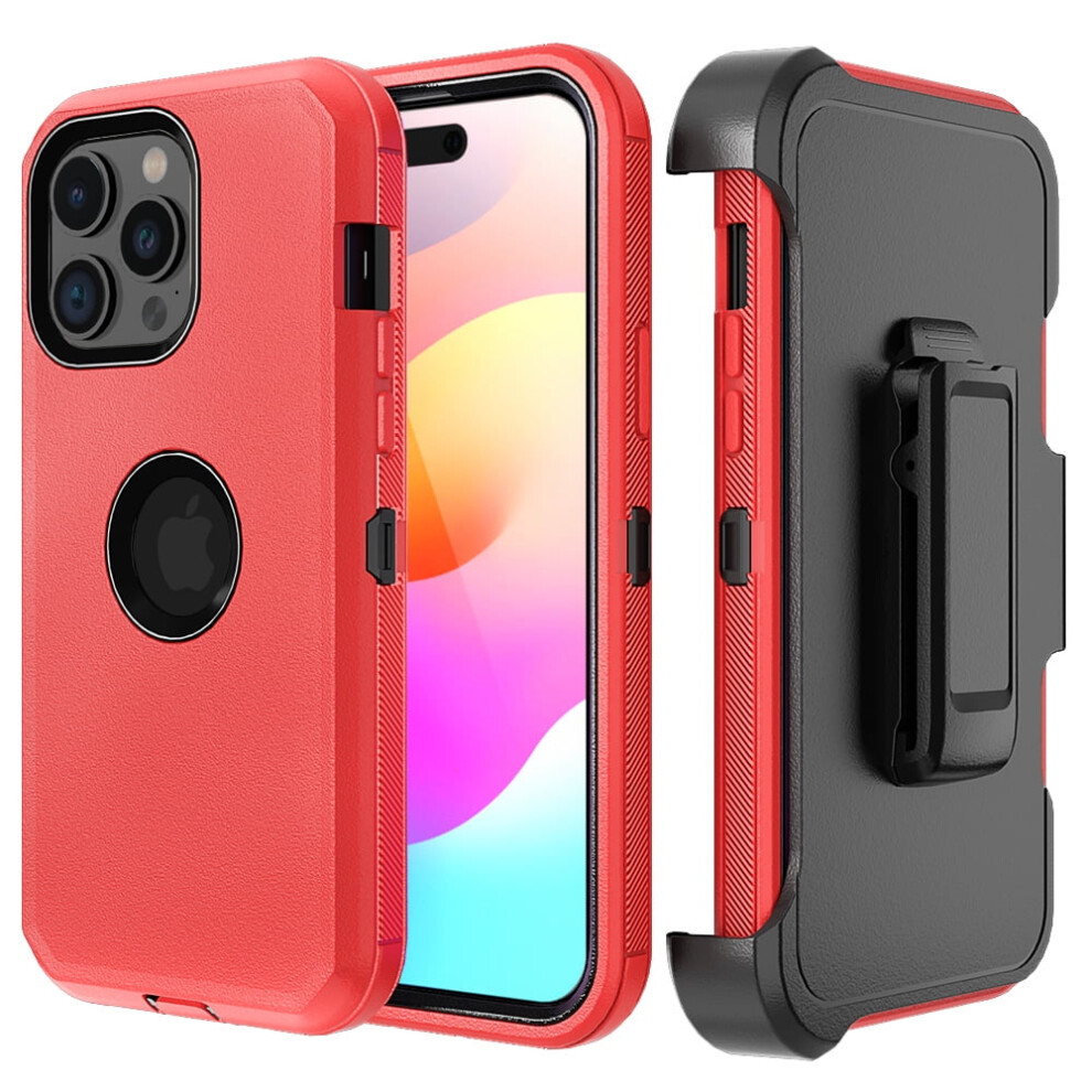 Tashhar Compatible With Iphone 15 Pro Case Â Military-Grade 3-In-1 Shockproof Armor With Belt Clip Holster, Detachable, Rugged, + Red/Black 9181073110160