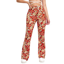 Leggings da donna a vita alta elasticizzati con stampa floreale stile boho, gamba svasata a campana, pantaloni lunghi a gamba larga.