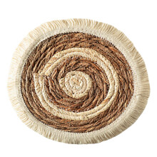 Napperon rond en paille tressée à pompons japonais, 30 cm (12 pouces)