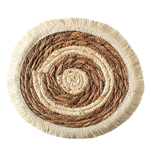 Napperon rond en coton à pompons style japonais, 38 cm