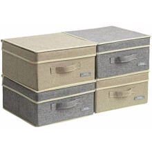 Lot de 4 boîtes de rangement pliables en lin avec couvercles