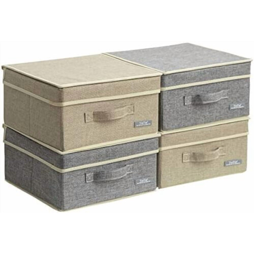 Lot de 4 boîtes de rangement pliables en lin avec couvercles