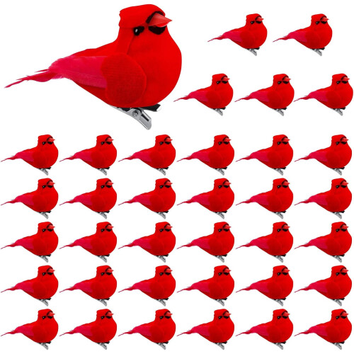 Mini ornamenti cardinale rosso con clip, 36 pezzi