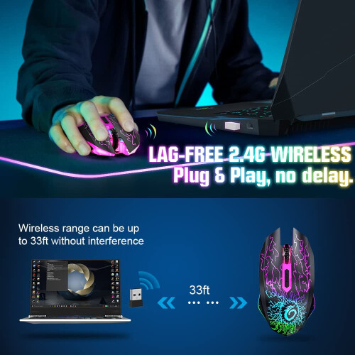 Mouse de gaming wireless, reîncărcabil prin USB, niveluri 3DPI 1