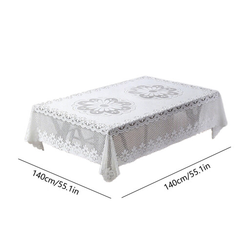 Toalha de mesa quadrada de poliéster branco, 55x55 polegadas, com franjas. 2