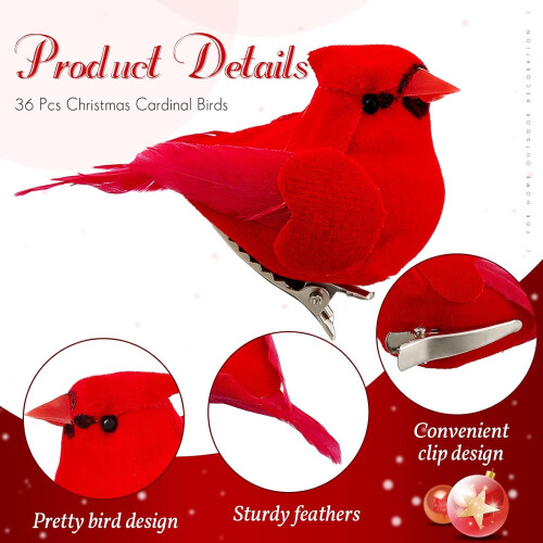 Mini ornamenti cardinale rosso con clip, 36 pezzi 2