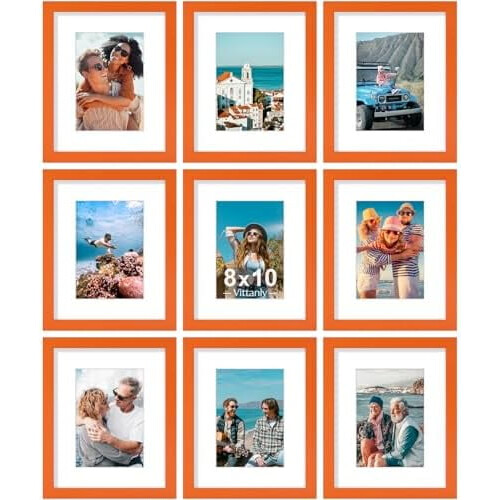 8x10 Picture Frames Set of 9 Engineered Wood Orange
