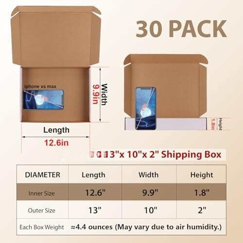30Pack13x10x2Shipping Box, Λευκό κυματοειδές χαρτόνι Mailer Box για συσκευασία, αλληλογραφία, 1