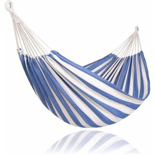Outdoor hammock blue white stripes two person