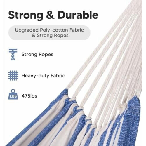 Outdoor hammock blue white stripes two person 1