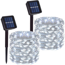 2-Pack 16.4FT Solar String Lights, 50 LED Copper Wire, 8 Modes, Waterproof, Cool White—Compatible with Outdoor Garden, Patio, Tree, Christmas,