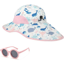 Toddler Sun Hats with Neck Flap Infant Baby Boys Girls Swim Hat with Sunglasses Kids UPF 50+ Beach Caps