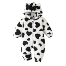 Mono con capucha y cremallera, estampado de corazones y animales de dibujos animados, para niñas y niños, color negro, talla 80.