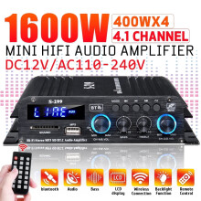 Blitzmax1600W Bluetooth-äänivahvistin, 4.1-kanavainen tuki, 2 kaiutinparia, 1 subwoofer, langaton HiFi-stereovahvistin kotiin ja autoon
