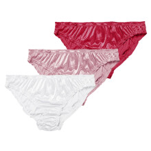 3 bucăți de chiloți din satin cu volane, chiloți de bikini cu talie joasă, sexy și solizi