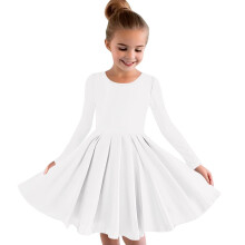 Kids Girls Fall Winter Flowy Princess Dresses Long Sleeve Stretchy Dress A Line Twirly Skater School Recital Dress White