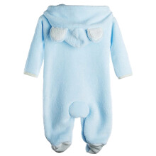 Oferta especial: Pijamas para recién nacidos – Traje de gateo con capucha de terciopelo coral, ropa de bebé abrigada de manga larga (azul, 3
