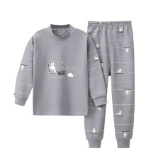 Conjunto de pijama infantil de algodão com estampa de desenho animado (2-16 anos), blusa fina + calça jogger, cinza, para dormir e relaxar —