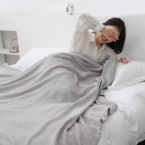 Gray Cotton Cooling Blanket, Queen - Cooling, Lightweight, Breathable