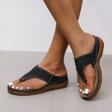 HWRETIE Zehensteg-Sandalen mit Kristallverzierung – Damen-Sommer-Flip-Flops mit Keilabsatz, Hausschuhe mit Memory-Schaum-Sohle, geeignet für den