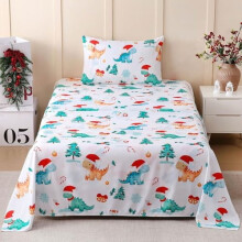 Juego de sábanas navideñas de dinosaurios para niños, tamaño individual, 3 piezas, sábanas de microfibra suaves estampadas con bolsillo profundo.