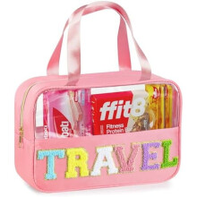 Transparant make-up tasje van chenille met lettermotief