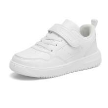 Boys Sneakers Hook And Loop Strap Closed Toe Non- Mesh Athletic Flat Shoes Child Casual Birthday Wedding Weekend Sneaker,White,7-8 Years