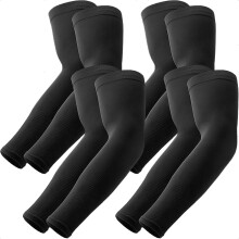 Conjunto de 4 pares de mangas de compressão esportivas com proteção UV e efeito refrescante para homens e mulheres, ideais para golfe e basquete.