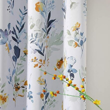 Floral Blackout Curtains 63" – Thermal Insulated, Room-Darkening, Printed Flower/Leaf Design, 2 Panels, Yellow & Blue