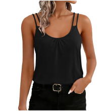 Dames tanktop, zomerse ronde hals, korte mouwen, I-vormige camisole met ophanglus, plooi op de rug, geschikt voor yoga en andere oefeningen.