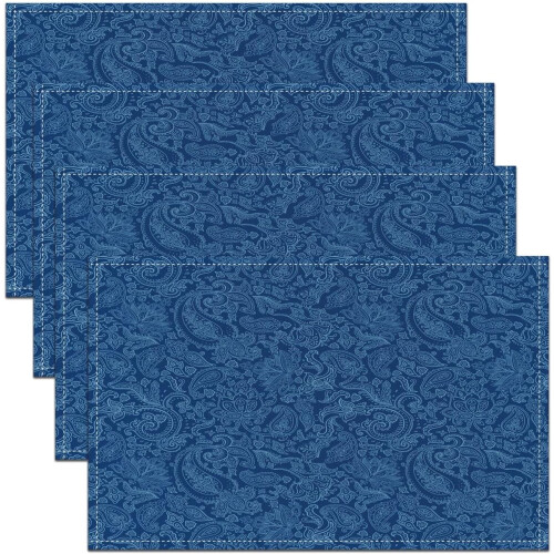 Σετ 4 σουπλά Paisley Floral, 18"x12", Vintage μπλε Boho τραπεζομάντιλα για εσωτερική/εξωτερική