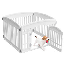Ohrada pre psov, 4-panelový skladací koterec pre domáce zvieratá s dvierkami, 24", vhodný do interiéru/exteriéru, prispôsobiteľný, biely