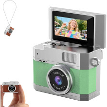 Zestaw do vlogowania z odwróconym ekranem – kieszonkowa kamera HD z obiektywem do selfie 180 + karta 32 GB, kamera cyfrowa retro Y2K dla